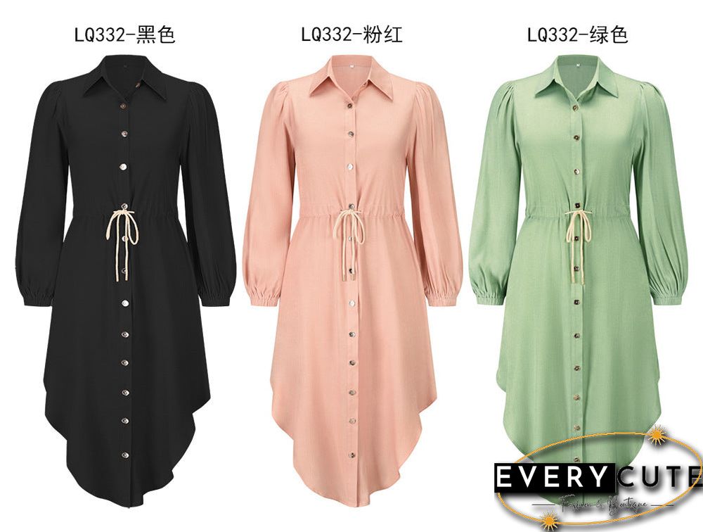 Long Sleeve Front Wrap Button Down Dress