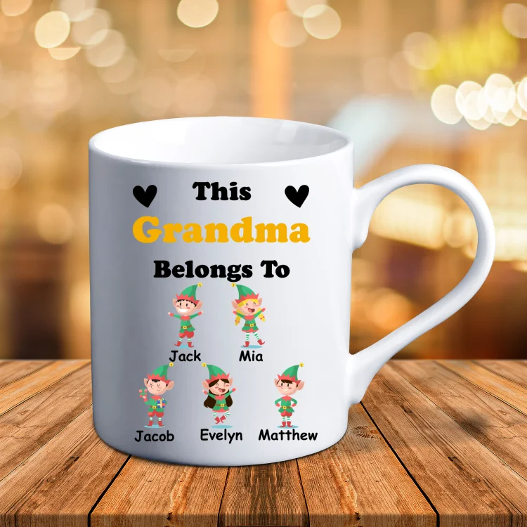 Personalized 1-6 Names Elf Family Mug-Christmas Birthday Gift Ceramic Coffee Mug for Family