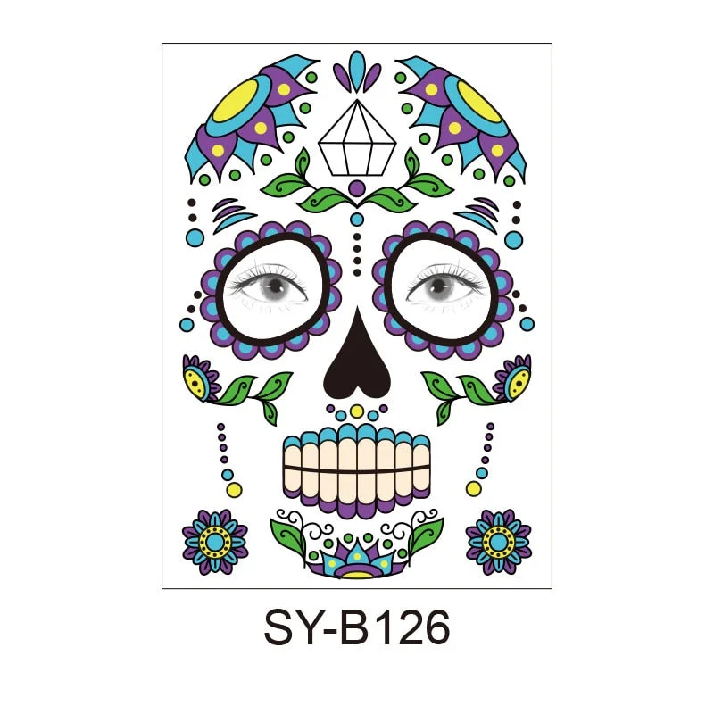 Facial Makeup Sticker Special Waterproof Face Tattoo Day Of The Dead Skull Face Dress Up Halloween Temporary Tattoo Stickers