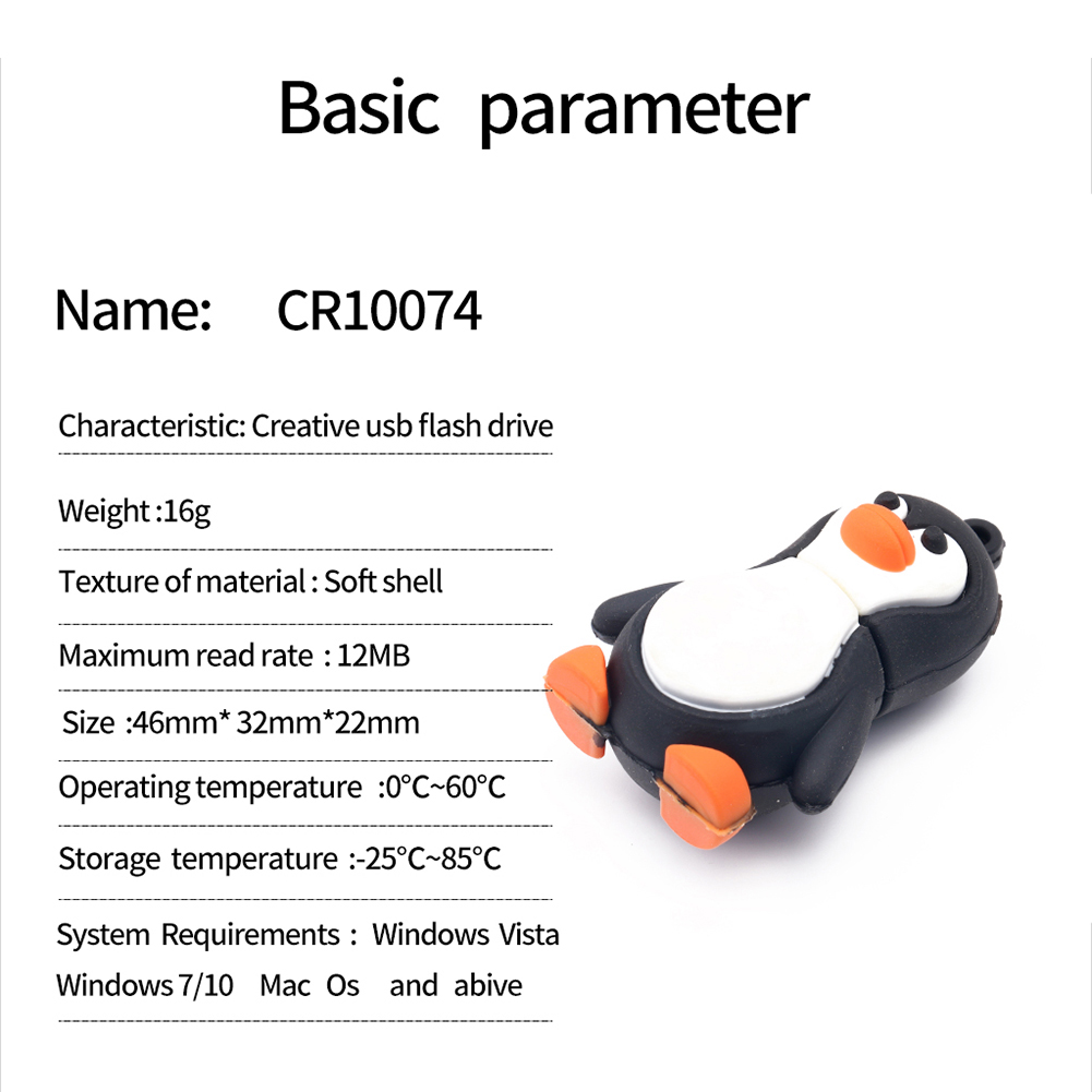 

PVC Cartoon Penguin USB 2.0 Flash Drive 4GB 8GB 16GB 32GB 64GB 128GB U Disk, 64g, 501 Original