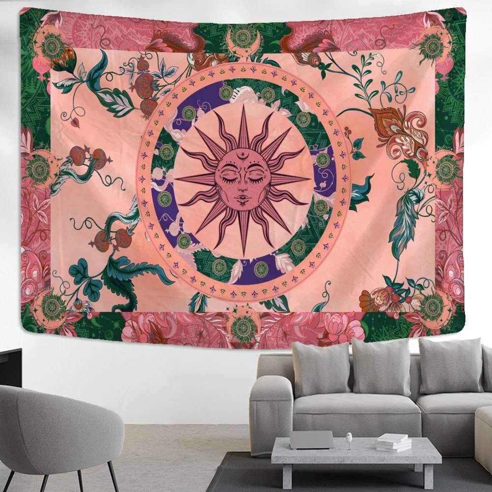 Burning Sun Tapestry Wall Hanging Flower Vine Retro Mysterious Hippie Bohemian Witchcraft Home Decor
