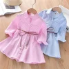 Kid Baby Girls Stripe Long Sleeve Party Belt Fall Winter Casual Dresses