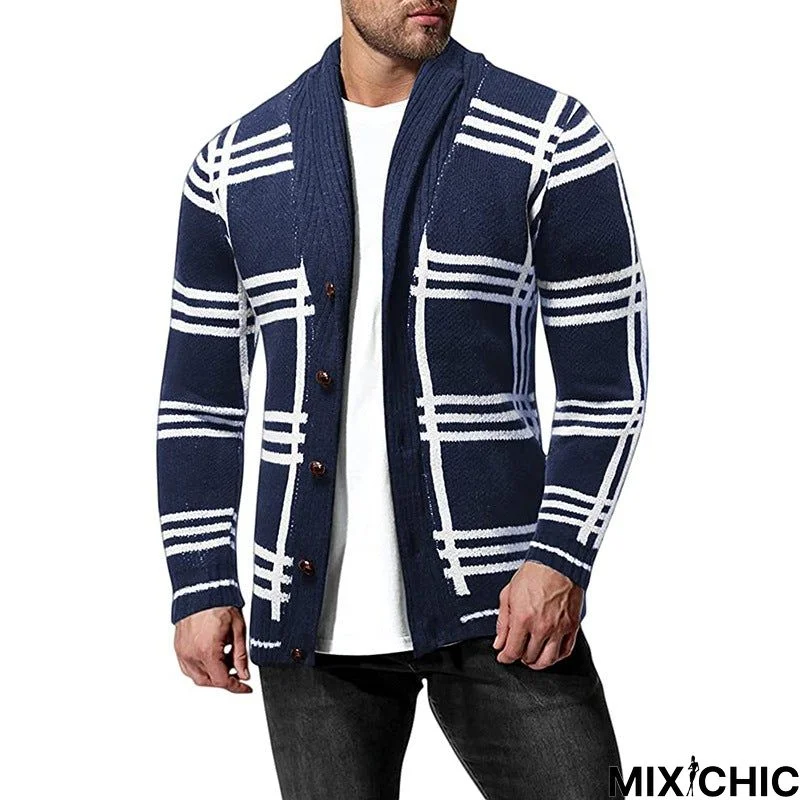 Men's Cardigan Stripe Button Long Sleeve Knitted Coat