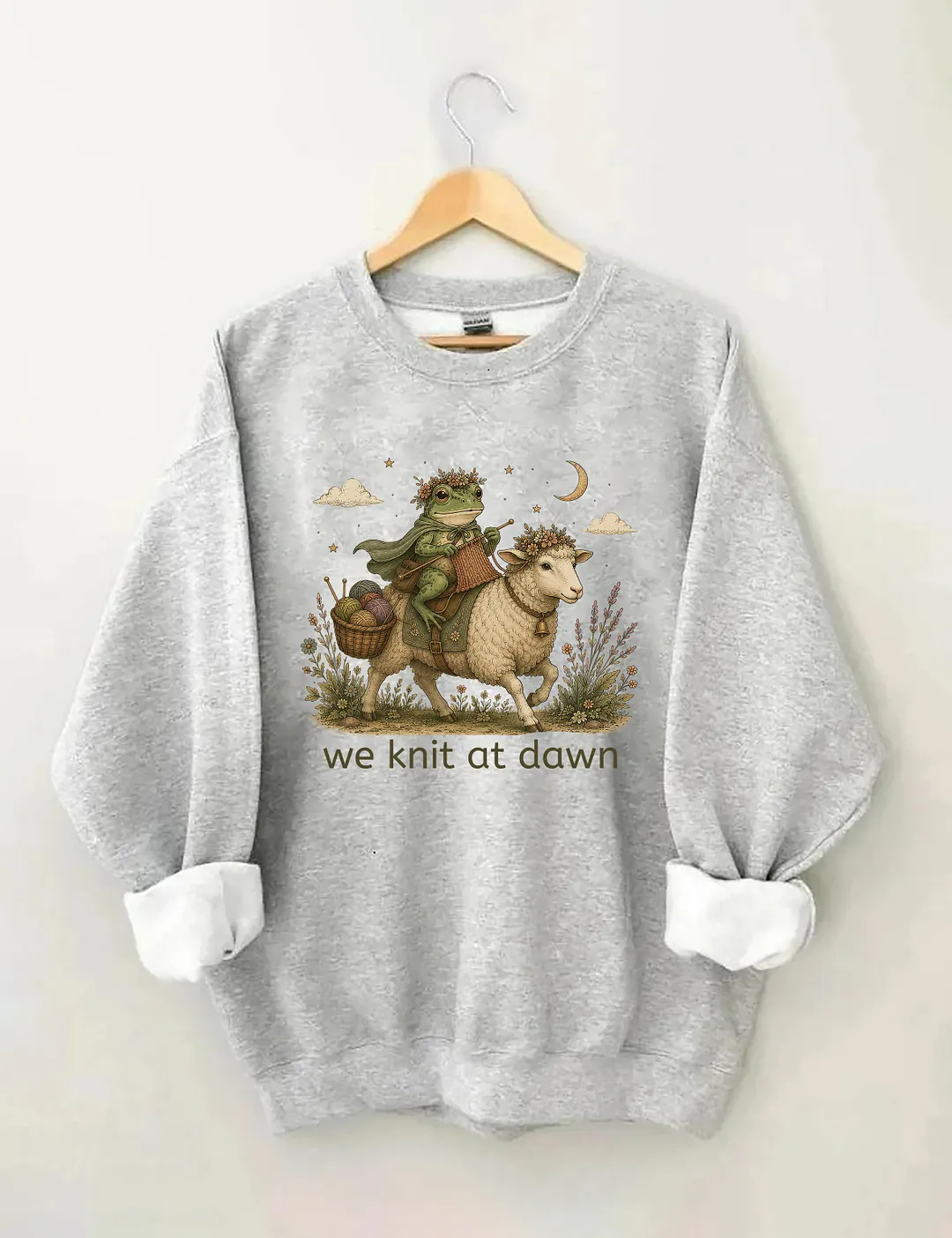 We Knit At Dawn Knitter Frog And Sheep Sweatshirt