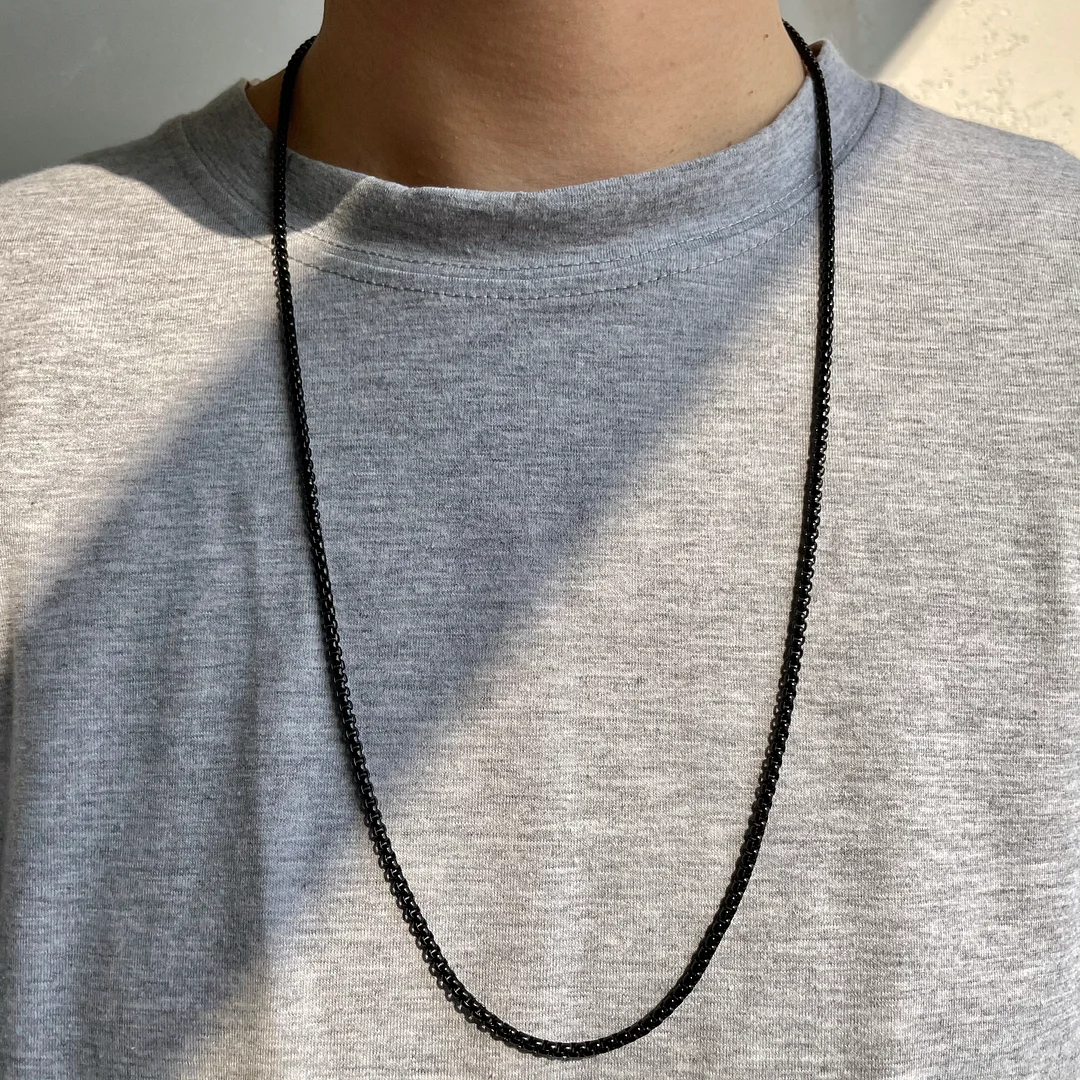 3mm 4mm 6mm 18k IP Black Gold Plated Box Chain-VESSFUL