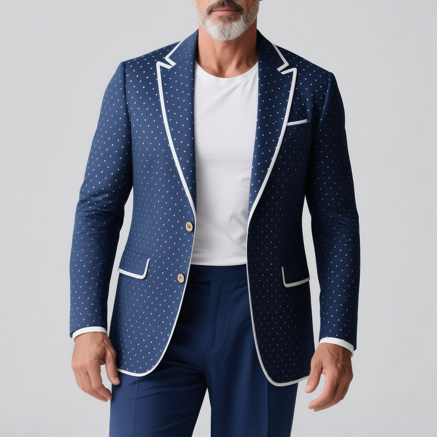 Men's Business Polka Dots Peak Lapel Long Sleeve Two Button Contrast Binding Blazer