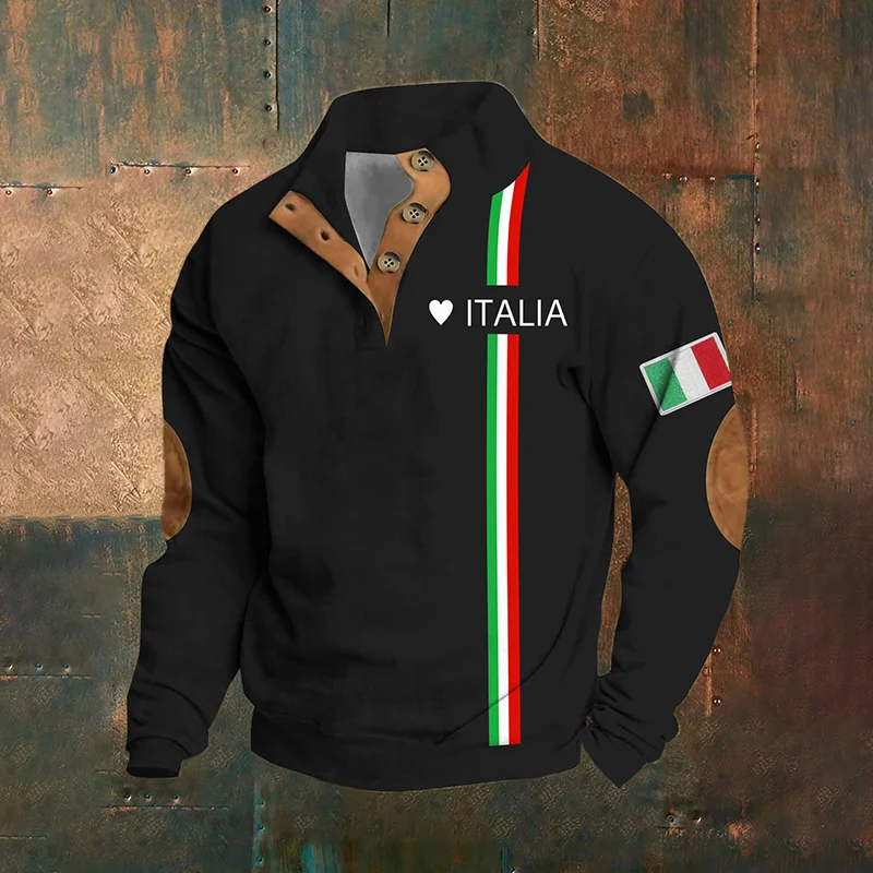 Felpa casual a maniche lunghe con stampa vintage italiana da uomo