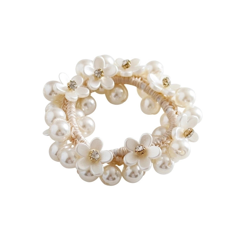 Women’s Sweet Geometric Artificial Pearl Beaded Inlay Rhinestones Hair Tie