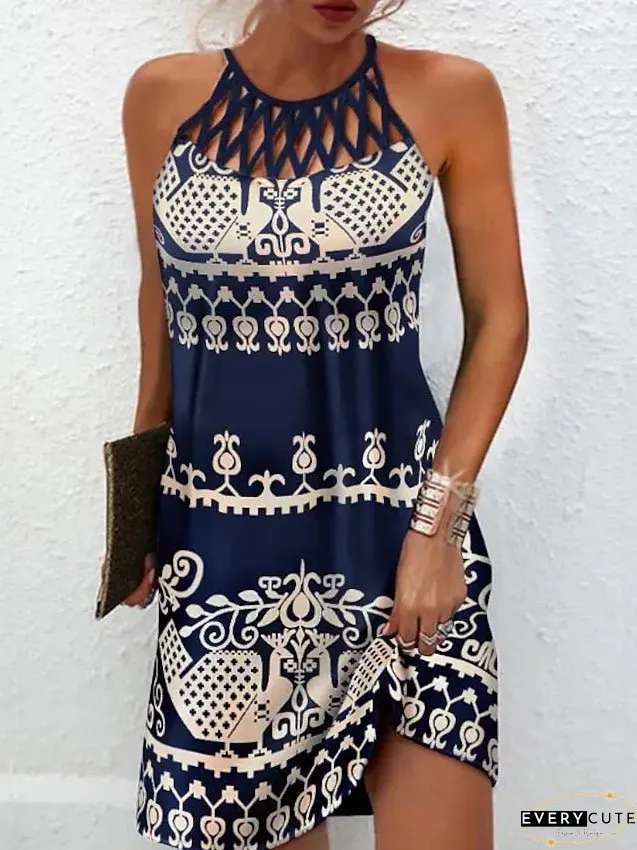 Casual Dress Shift Mini Black Green Dark Blue Sleeveless Floral Ruched Spring Summer
