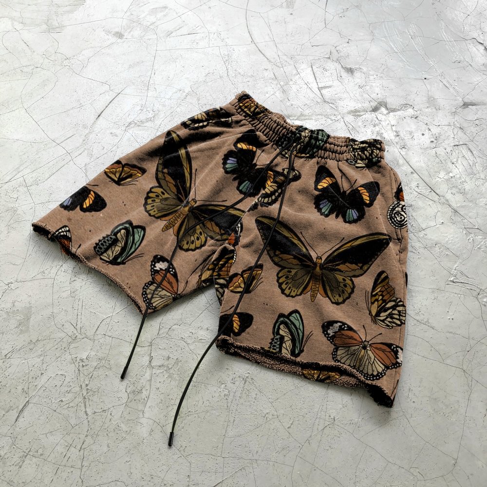 Duplex butterfly print street shorts