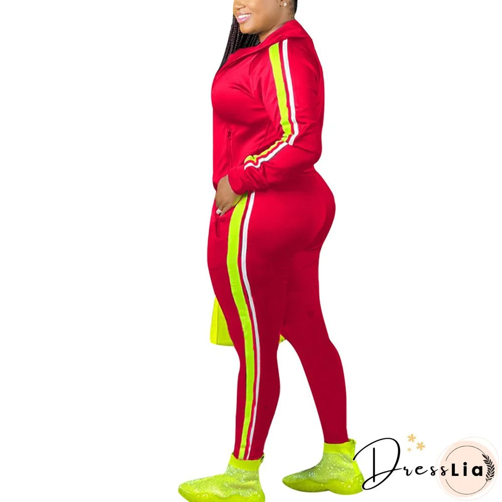 Women&rsquo;s Two Piece Outfits Plus Size Long Sleeve Striped Sweatshirt And Long Pants Set 2 Set Piece Set Woman Tracksuit