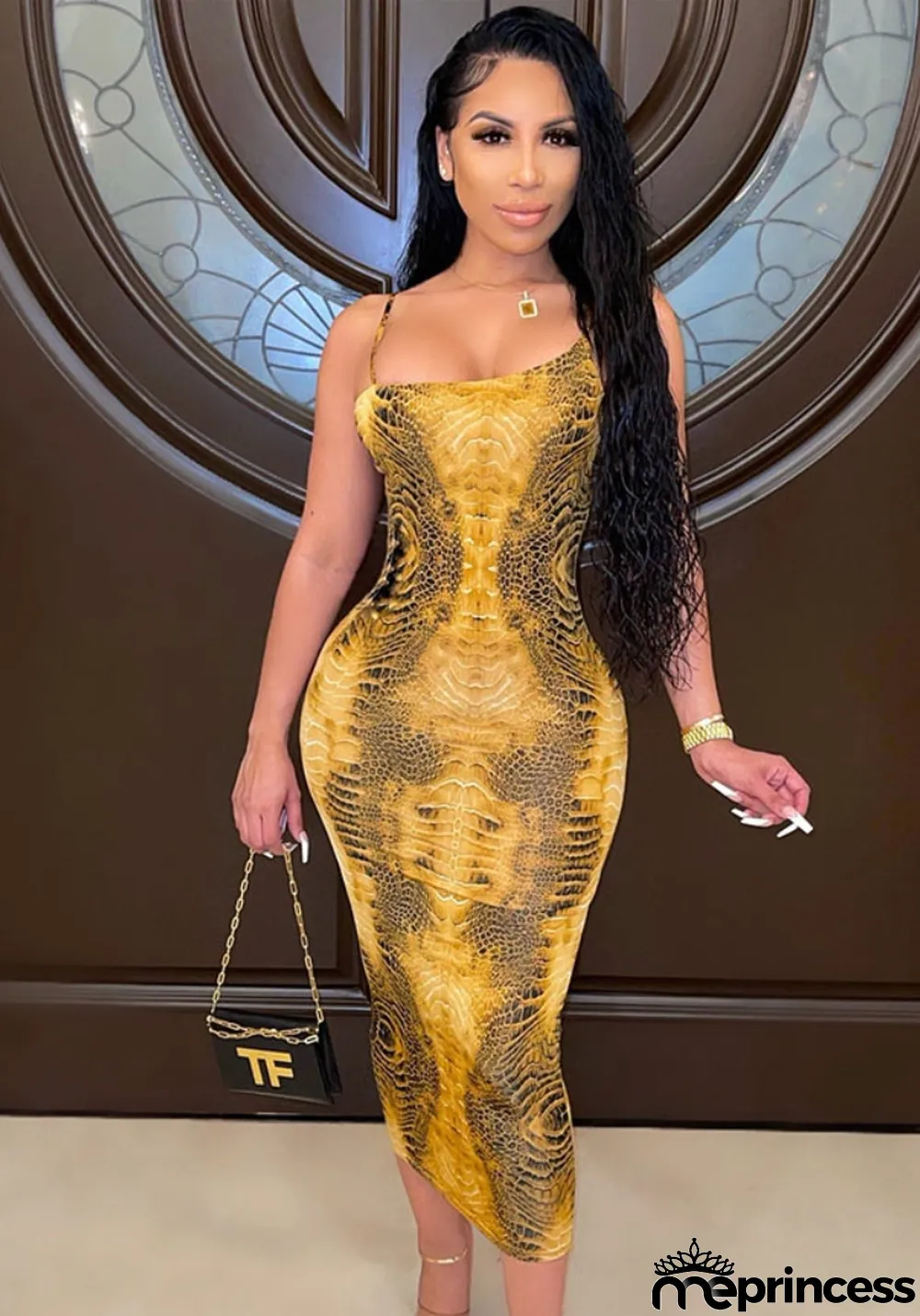 Fall Sexy Print Straps Sleeveless Long Dress