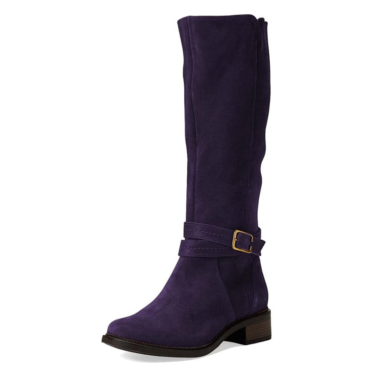 Purple Round Toe Low Chunky Heel Fashion Tall Boots for Women Nicepairs