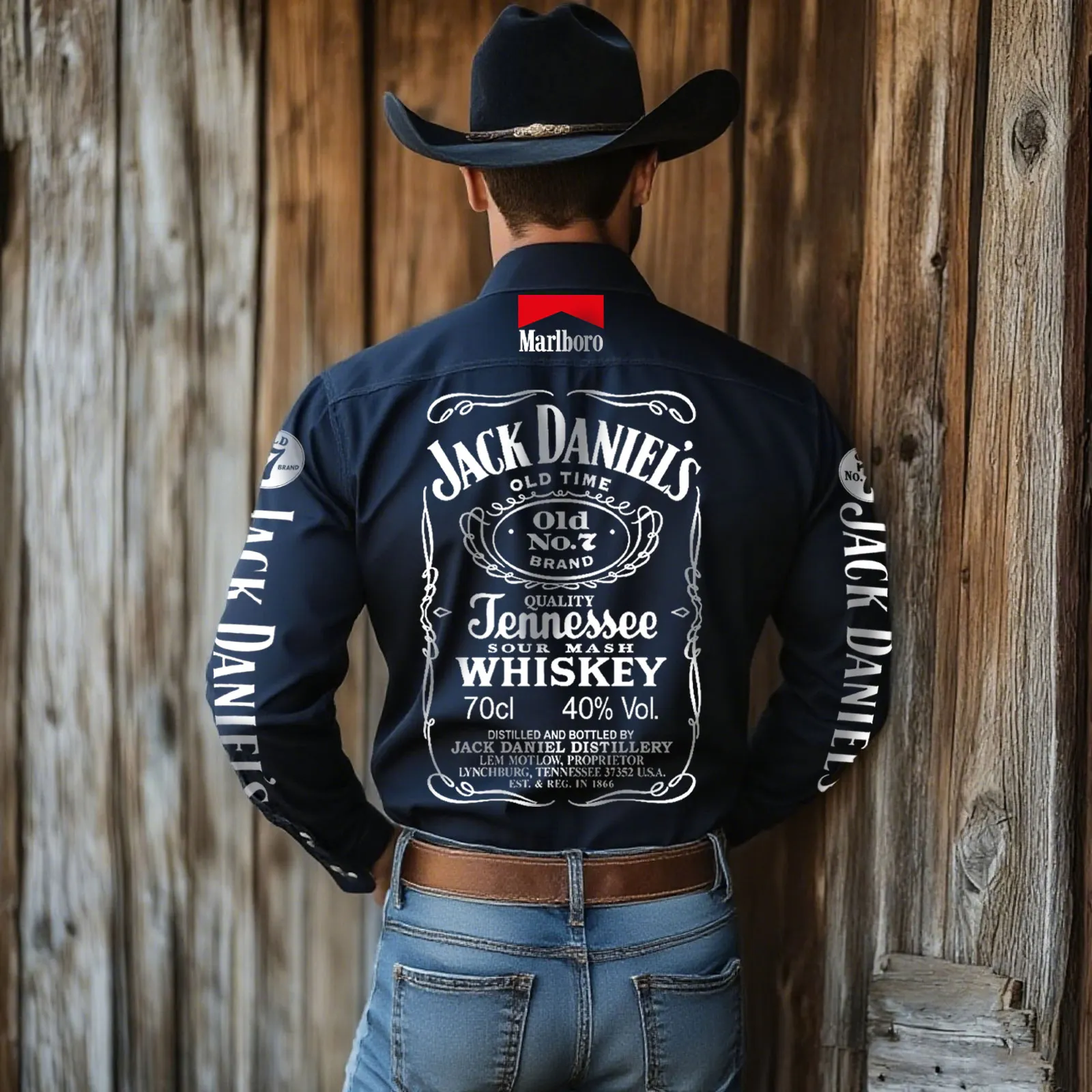 Men's Cotton Printed Western Shirt With A Pattern On The Back And Brand On The Sleeves