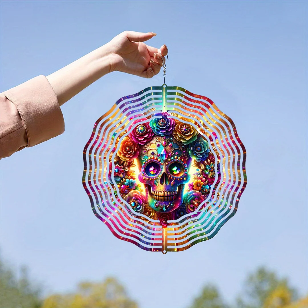 3D Hanging Wind Spinner 360 Degree Rotating 10-Inch Garden Wind Spinners Hanging Wind Catcher Art Gift for Home Garden Halloween Christmas (Skull)