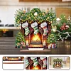 Diamond Painting Wooden Fireplace Green Stockings Table Ornament