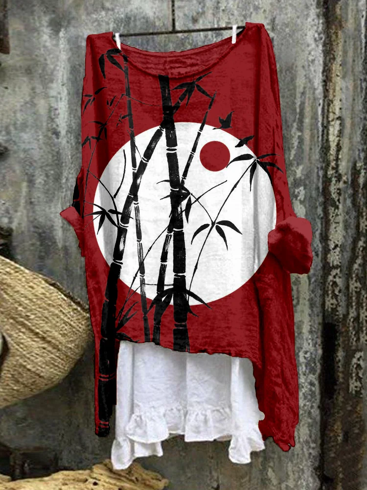 Vintage Bamboo Art Linen Blend Flowy Tunic