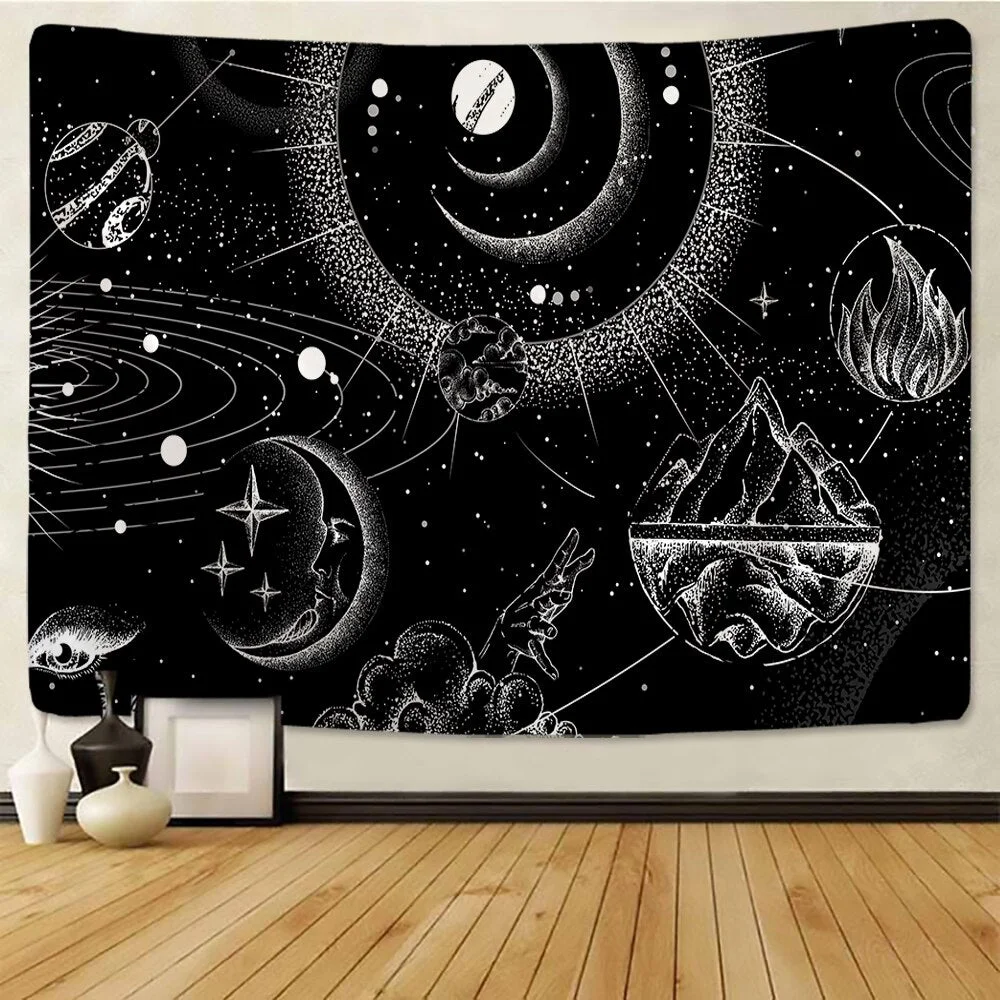 Fashion Black And White Stars Tapestry Wall Hanging Polyester Mandala Pattern Blanket Tapestry Home Decor