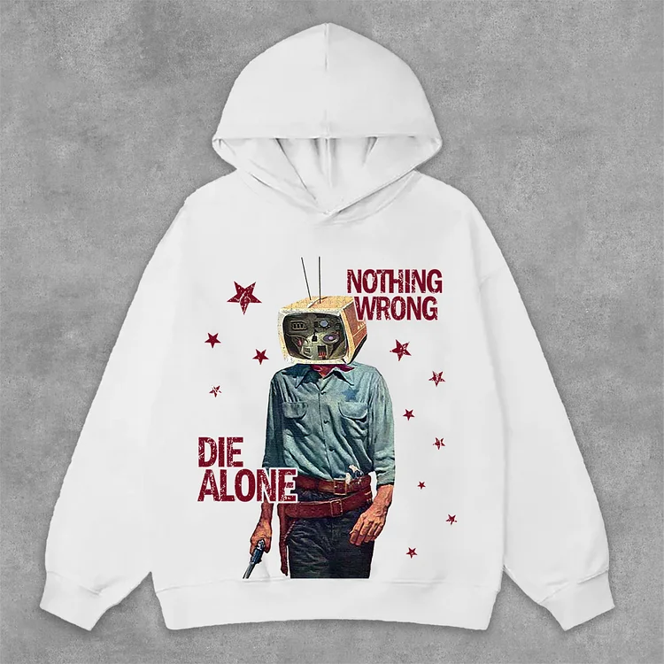 Vintage Nothing Wrong Graphic Print Side Pockets Hoodie SOPULA