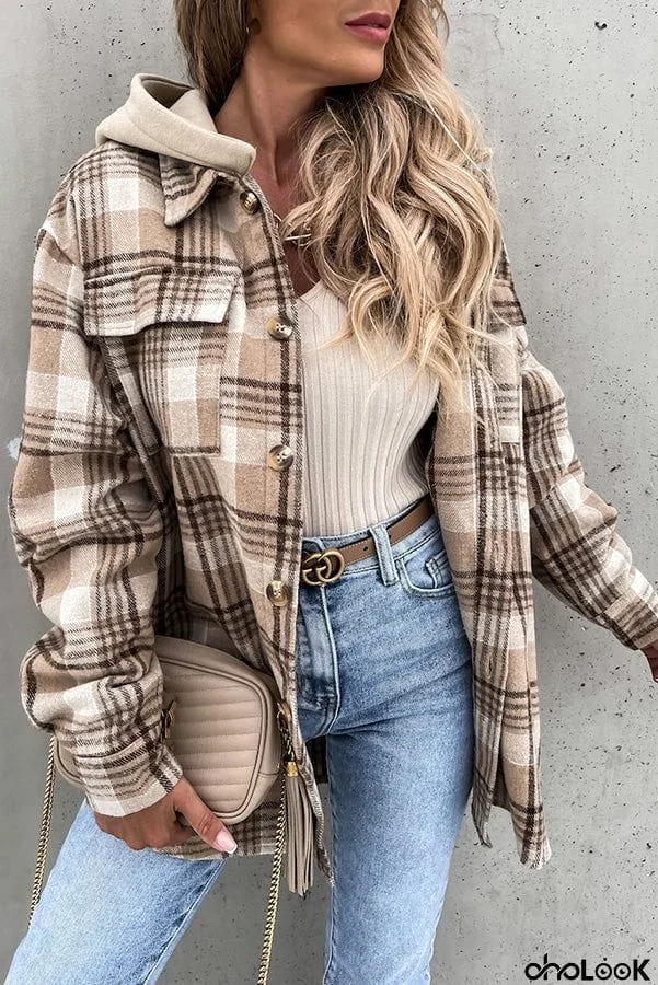 Women's Hooded Plaid Jacket Coat