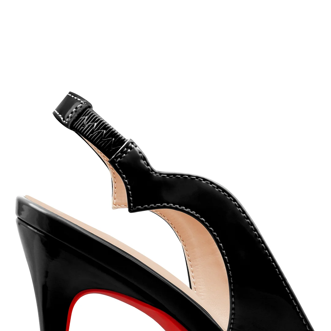 3.94" Women's Curved Design Slingback Heel Pointed Toe Hot Chick Sling Red Red Bottom Pumps-MERUMOTE