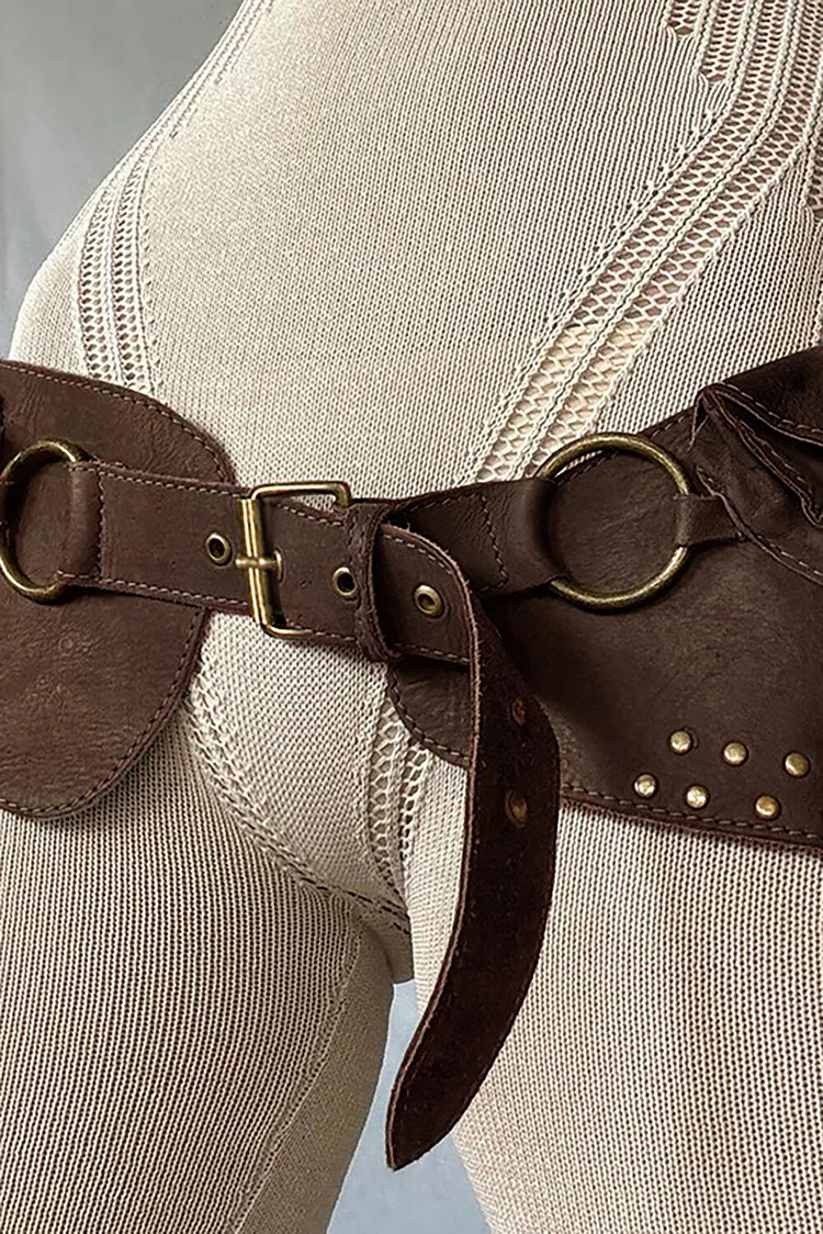 Side Pocket Studded Decor Fashionable Irregular Faux Leather Belt