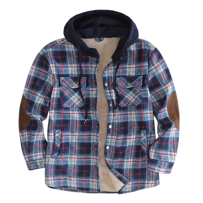 Men's Plaid Plush Thermal Hoodie Jacket