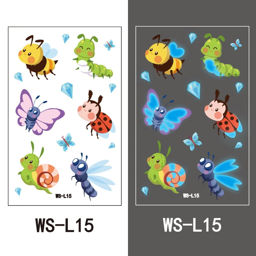 European and American children waterproof tattoo stickers cute dinosaur mermaid cartoon blue luminous temporary tattoo stickers