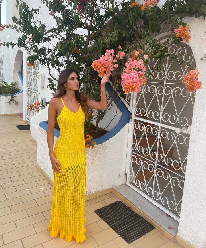 Ootddress Ruffled See-Through Backless Halter Dress Female Sleeveless Hollow Out High Waist Elegant Gown Spaghetti Women Maxi Dress
