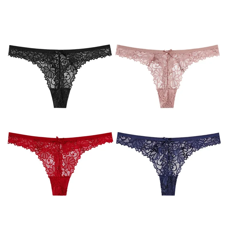 4Pcs Sexy Lace Panties Women Thong Breathable Low Waist Cotton Fashion Women's Hollow out Underwear Underpants Lingerie