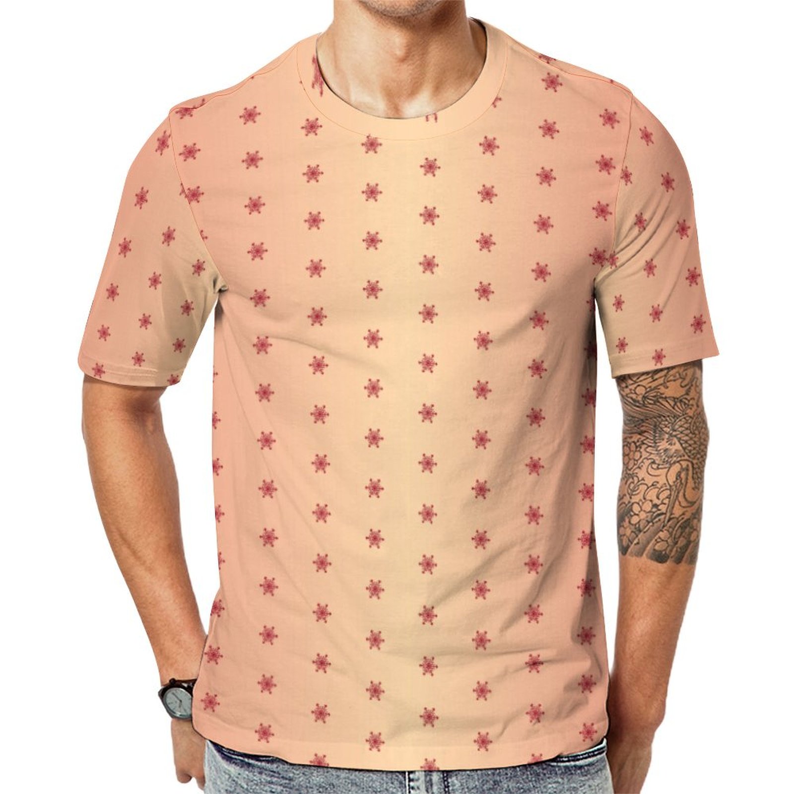 Red Festive Red Metallic Snowflake Short Sleeve Print Unisex Tshirt Summer Casual Tees for Men and Women Coolcoshirts