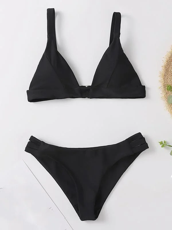 Solid Color Triangles Split Bikini Swimsuit
