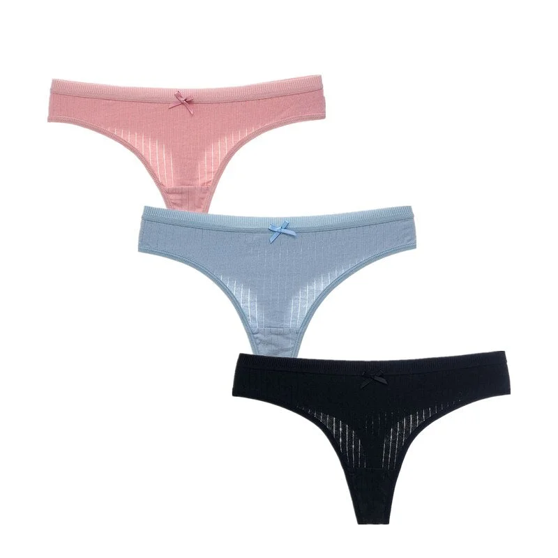 3Pcs/Lot Women's Cotton G-String Thong Panties String Underwear Women Briefs Sexy Lingerie Pants Intimates Ladies Solid Low-Rise