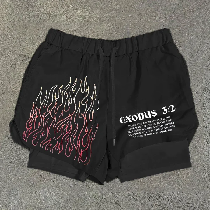 Sopula Burning Bush Print Graphic Double Layer Men's Gym Shorts - SOPULA