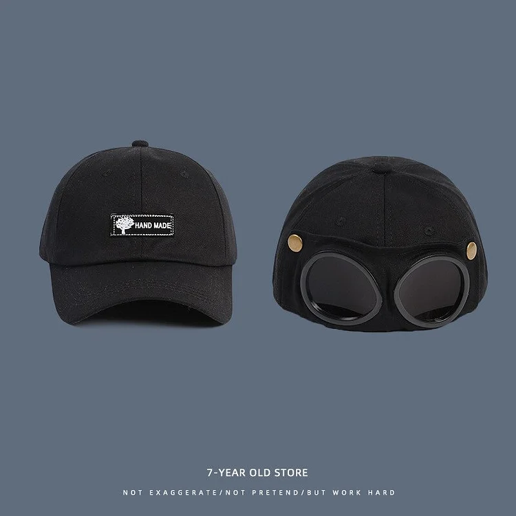 Pilot Mens Womens cap Baseball Cap Glasses Bucket hat Personality Trend Riding Sunglasses Sunshade Cap Student Couple Hat