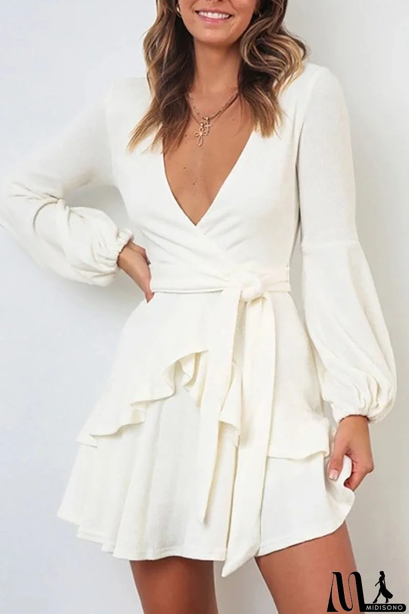 MidiSono - Long Sleeve Ruffle Wrap Knit Dress