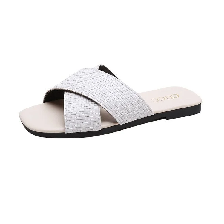 Pu Leather Summer Women Slippers Female Slides Women Flat Summers Shoes Solid Ladies Flip Flops Plus Size
