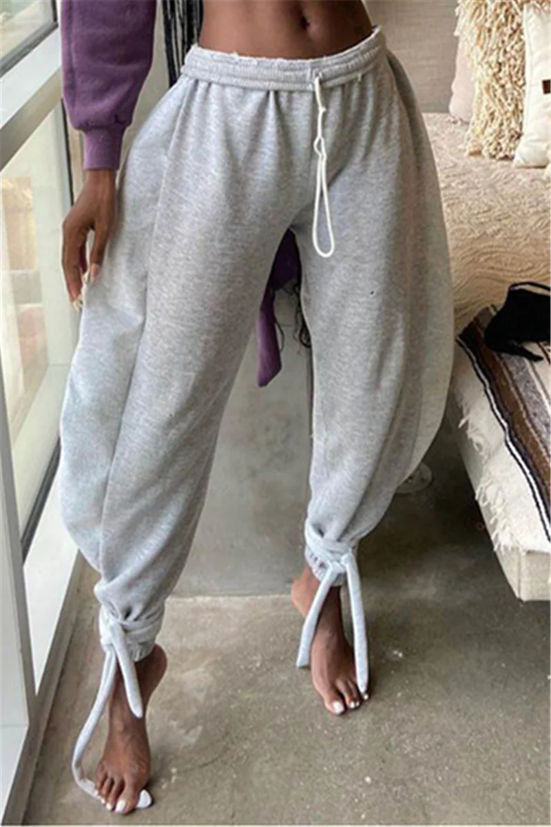 Grey Sexy Casual Sportswear Solid Bandage Pants Loose Bottoms | EGEMISS