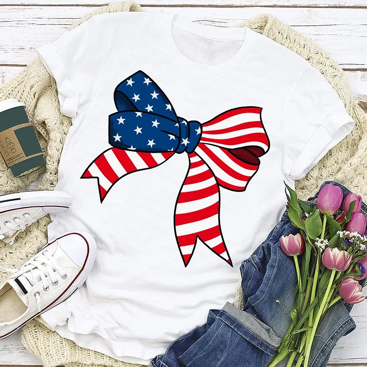 American flag bow independence Day  T-shirt Tee - 02092