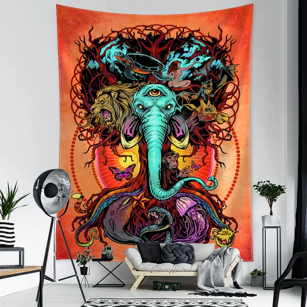 Cartoon Animal Character Tapestry Wall Hanging 3D Printing Psychedelic Witchcraft Mysterious Aesthetics Room Home Decor