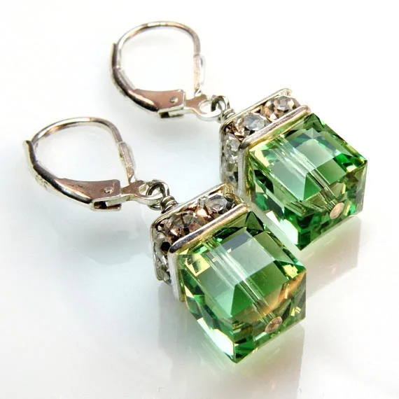 Peridot Crystal Earrings Green Earrings Drop Dangle Earrings