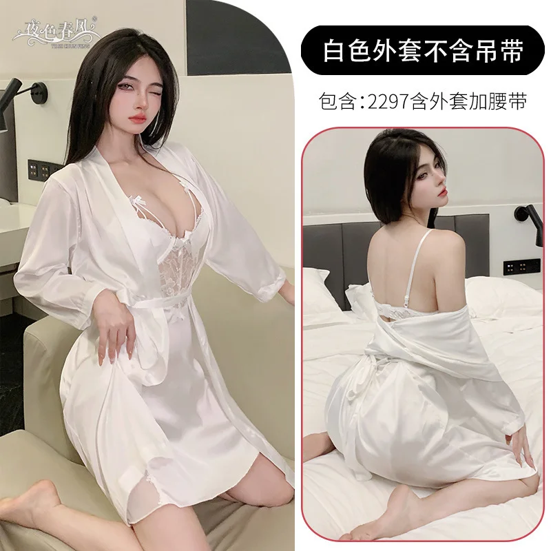 Brownm Night Swearing Suit Deep V Sexy Lace Perspective Sling Pyjamas Open Home Red Pyjamas Tempting Summer