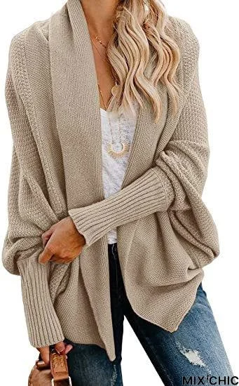 Soft Waxy Long Sleeved Cardigan Lapel Casual Loose Knitted Sweater