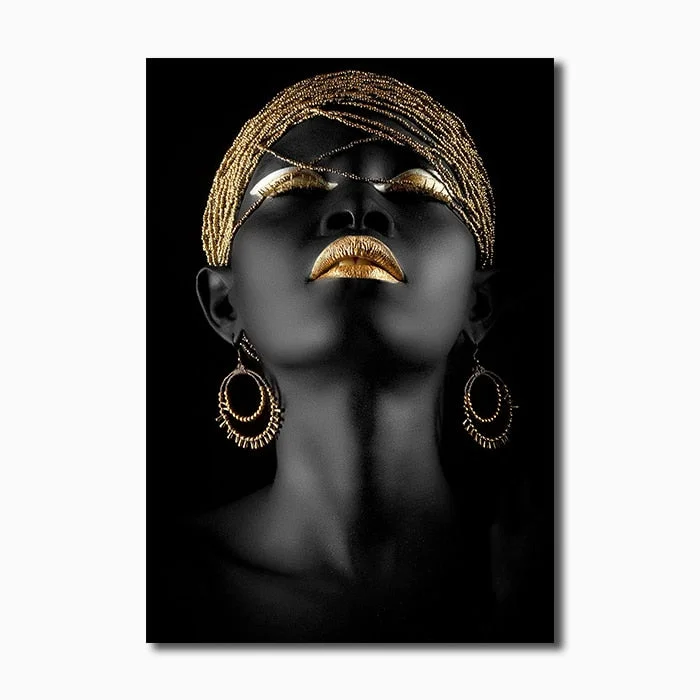 African Woman Poster Black Gold Modern Canvas Painting Nordic Posters and Prints Wall Art Pictures for Living room Home Decor