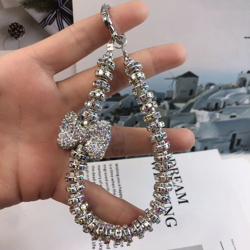 IG Style Shiny Ball Beaded Beaded Inlay Rhinestones Bag Pendant Keychain