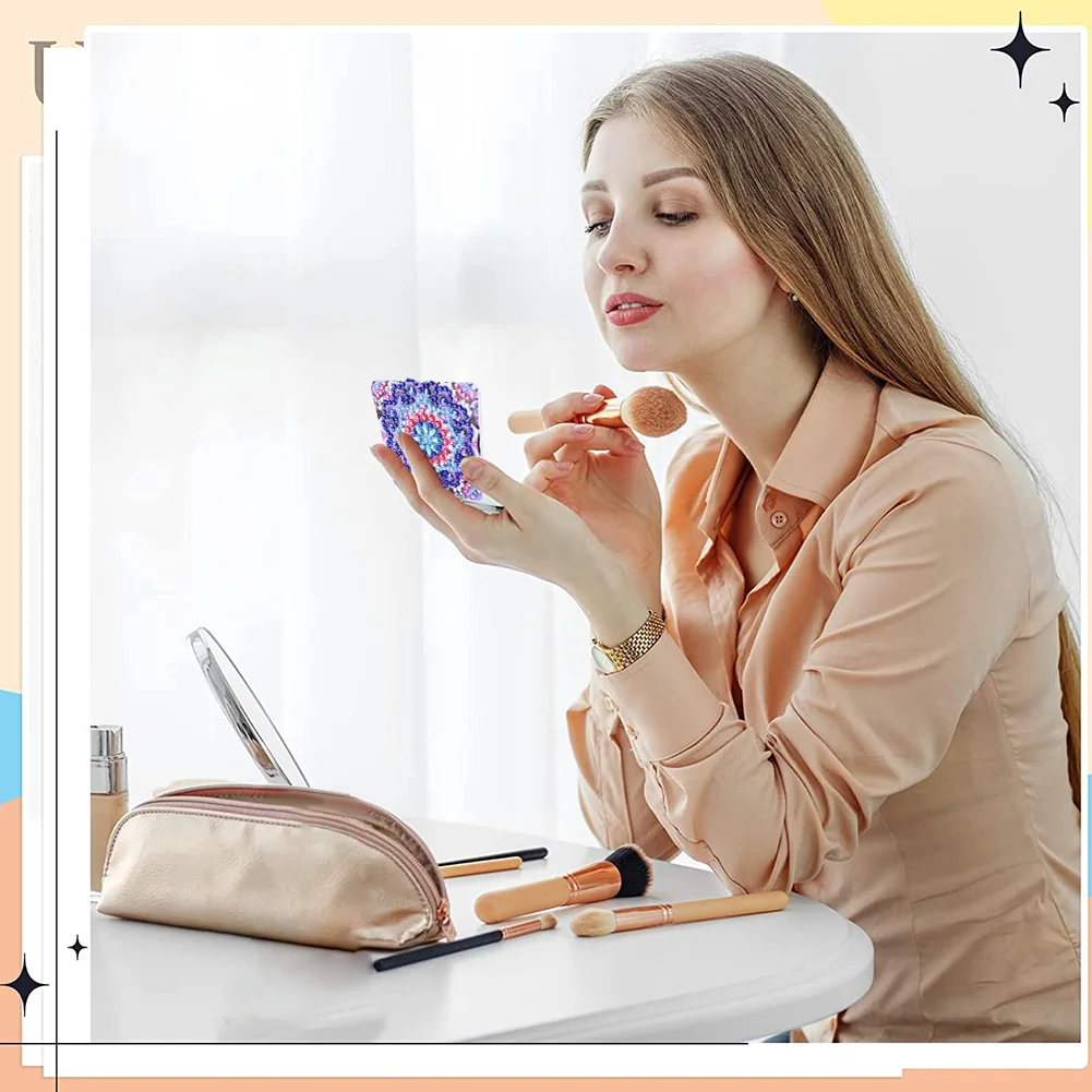 DIY Mandala Diamond Painting Makeup Compact Mirror Portable Folding Purse Mirror