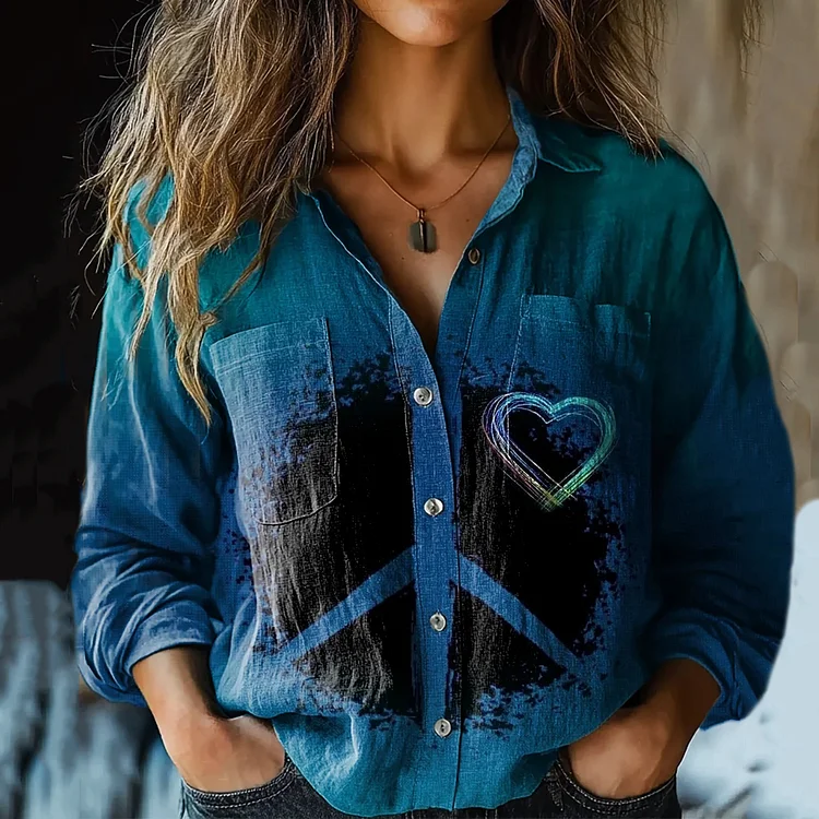 Women's Hippie Art Print Casual Long Sleeve Comfortable Cotton Shirt