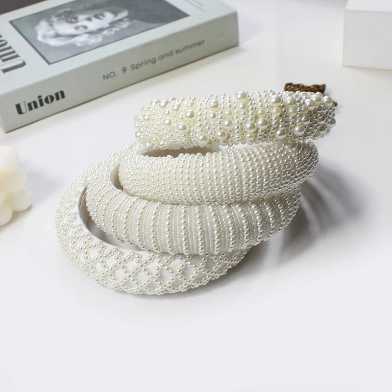 Women’s Elegant Lady Geometric Plastic Sponge Inlay Artificial Pearls Hair Band