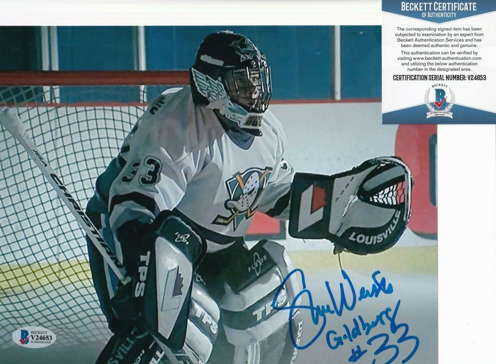 SHAUN WEISS signed (THE MIGHTY DUCKS) GOLDBERG 8X10 Photo Poster painting BECKETT BAS V24653