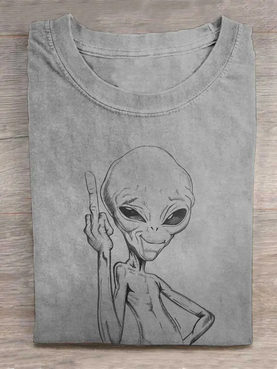 Eagerlys Alien Giving Middle Finger T-shirt Eagerlys